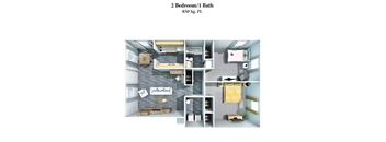 a bedroom floor plan with a bathroom and a living room