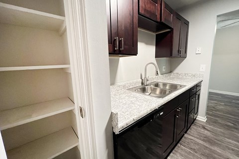 Renovated kitchen and pantry at Crown Crossing Apartments, Amelia, OH