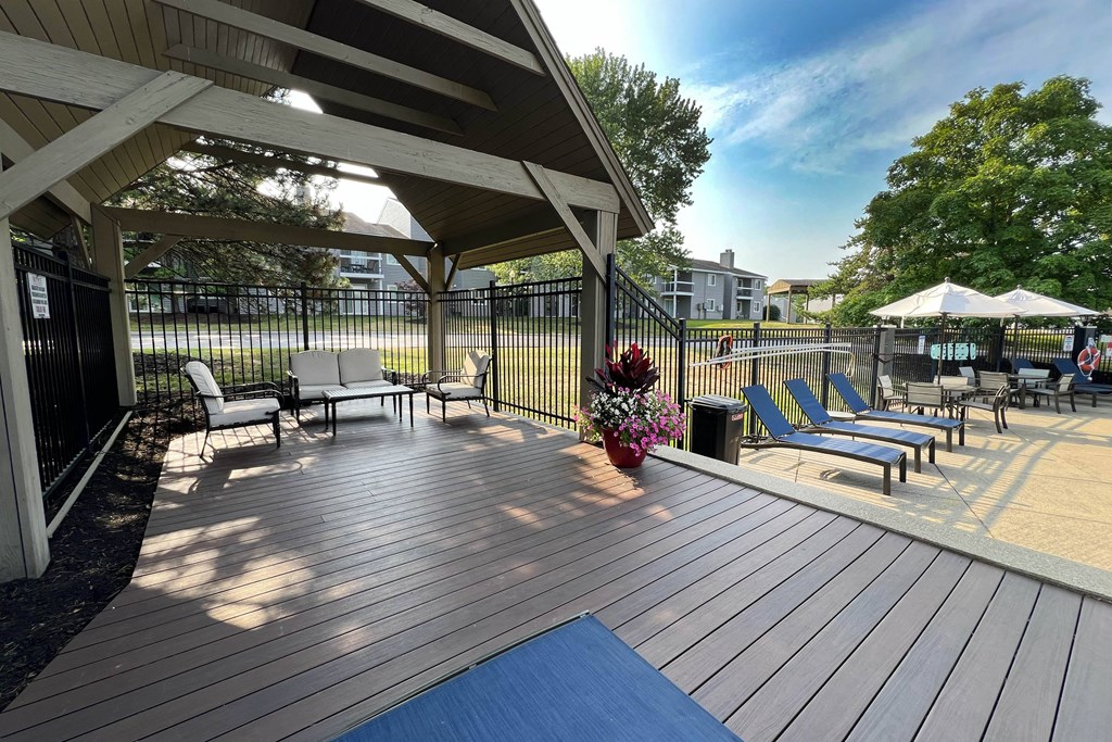 a large deck with chairs and a gazebo at Deercross Apartments, Cincinnati, OH 45236