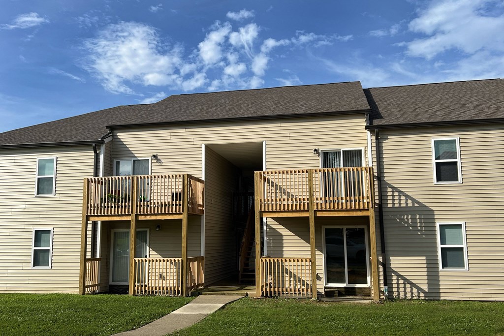 the back of a building with two decks and a blue sky at 450 on Keeneland Apartments, Kentucky, 40475