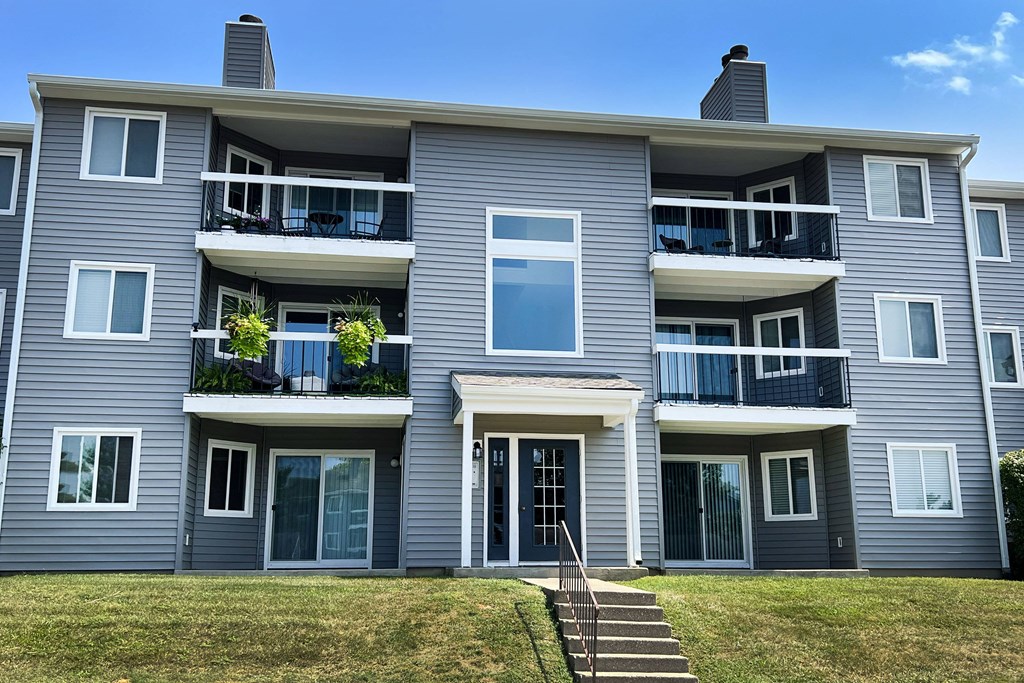 a large gray apartment building at Deercross Apartments, Cincinnati, Ohio