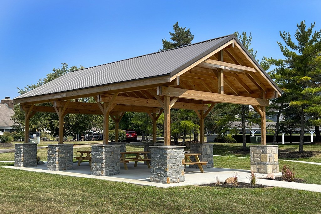 a pavilion with picnic tables in a park at Deercross Apartments, Cincinnati, OH