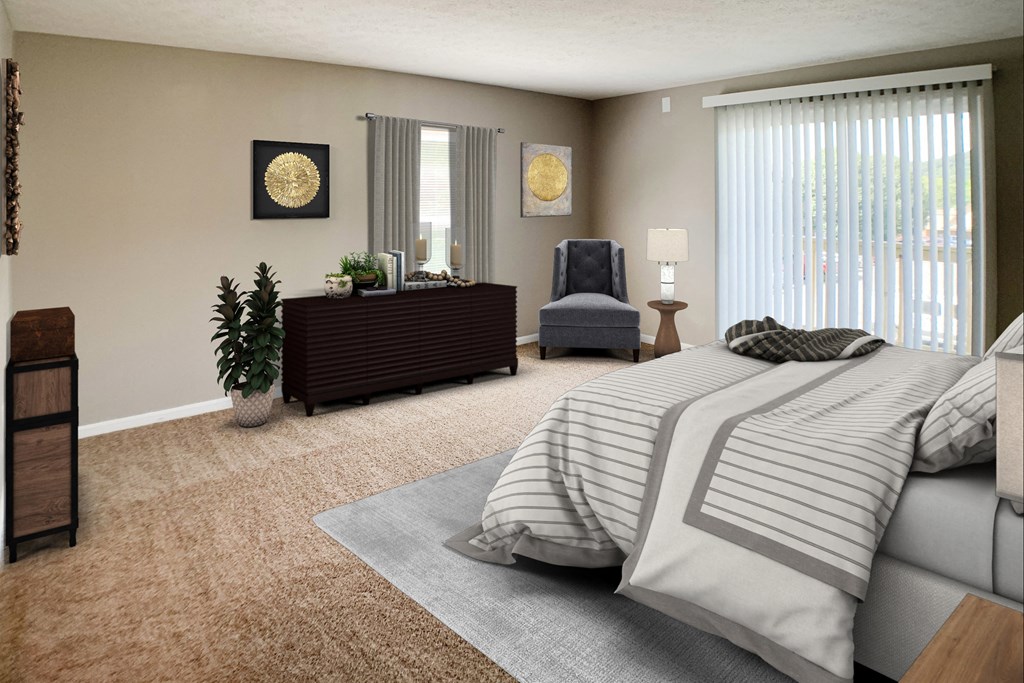 a bedro at Knobs Pointe Apartments, New Albany, IN, 47150