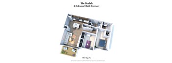 2 bed 2 bath floor plan A at Brookfield Village Apartments, Ohio