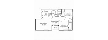 2 Bed 1 Bath Floor Plan at Walton Ridge Apartments, Kentucky, 41094