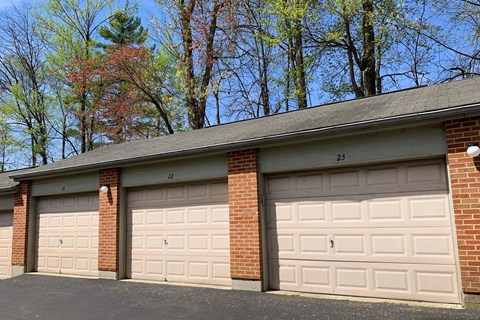 a pair of garage doors on a brick building at The Vinings Apartments, Cincinnati, Ohio