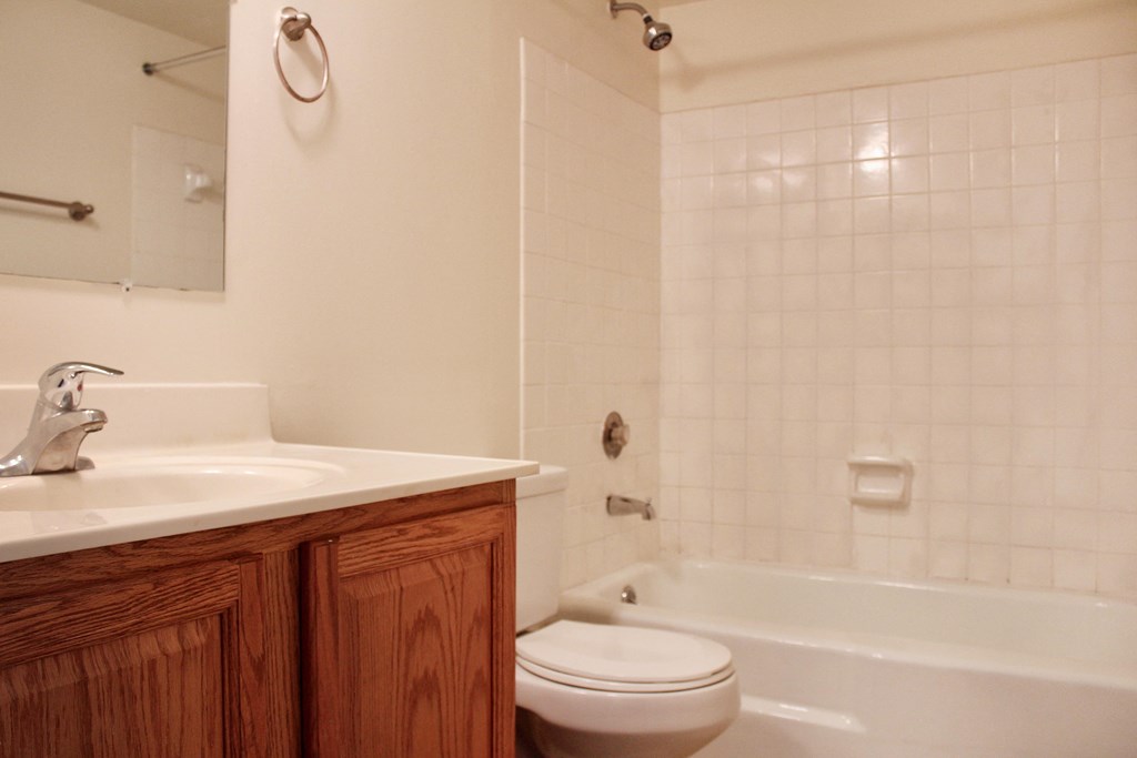 Bathroom with wooden cabinets at Miamisburg by the Mall, Miamisburg, OH, 45342
