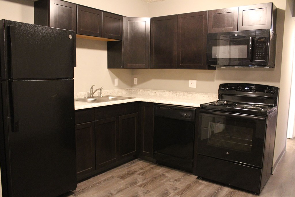 Kitchen with fridge and appliances at Quail Meadow Apartments, Ohio, 45240