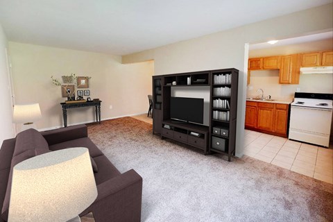 Living Room With Kitchen at Crown Court Apartments, Florence, KY