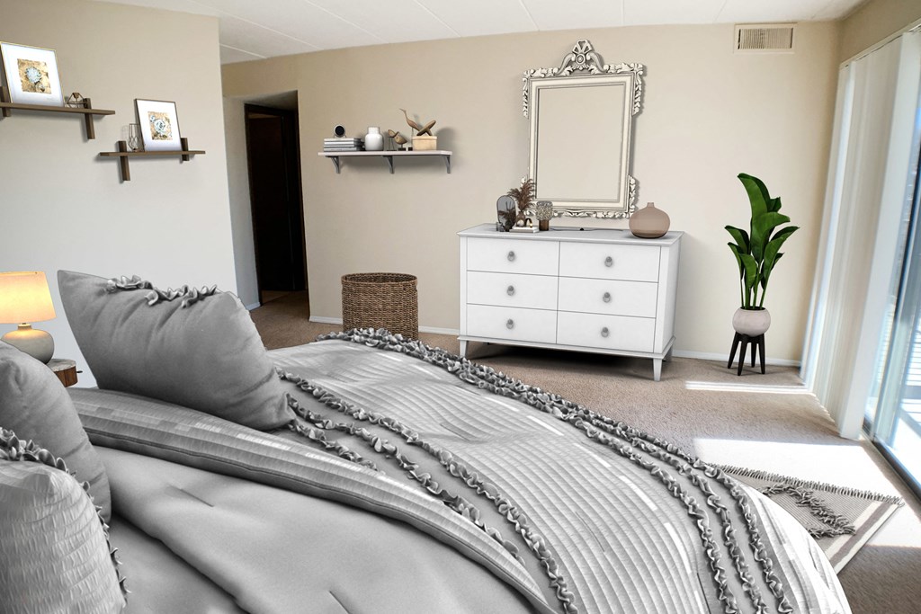Indian Lookout Bedroom with white theme at Indian Lookout Apartments, Cincinnati, OH, 45238