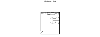 A floor plan of a one bedroom apartment with a bath.