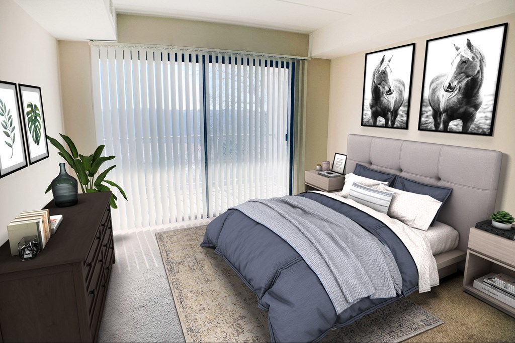 Indian Lookout Bedroom with cozy bed at Indian Lookout Apartments, Cincinnati