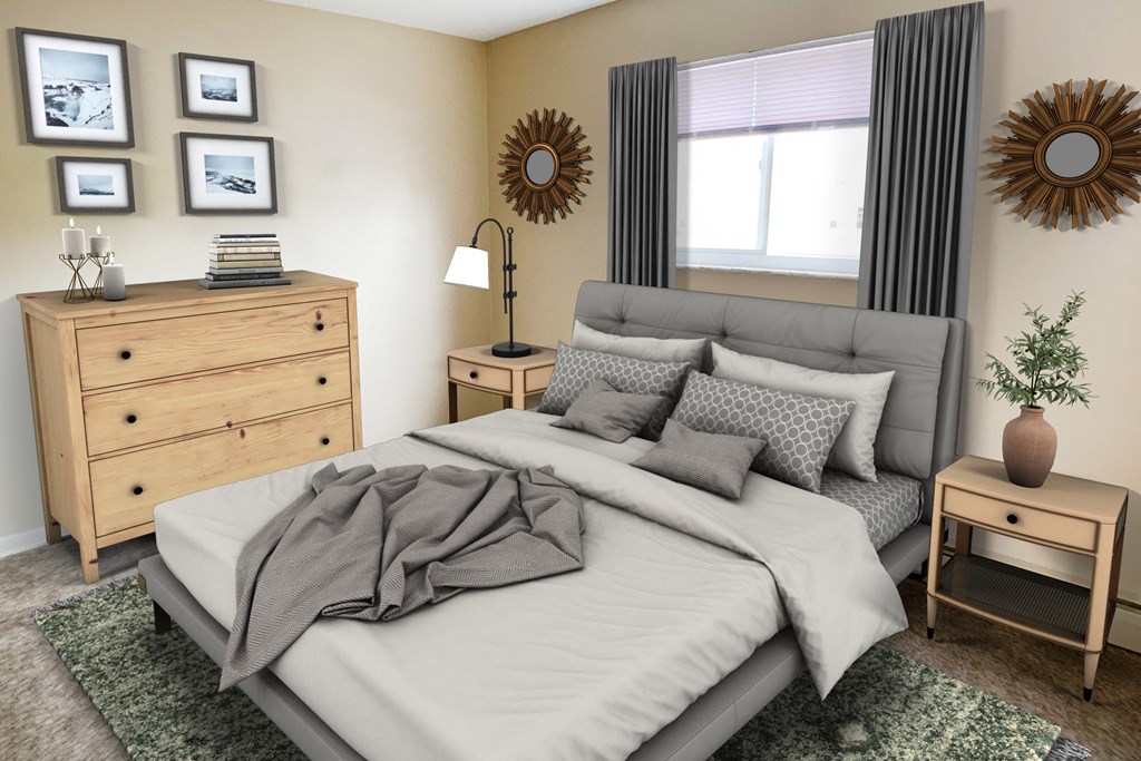 Bedroom with cozy bed with cabinets1 at Sharondale Woods Apartments, Ohio, 45241