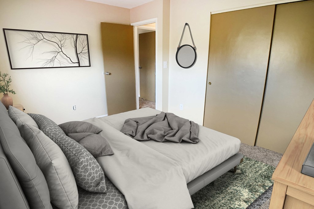 Bedroom with bed, frames at Sharondale Woods Apartments, Cincinnati, 45241