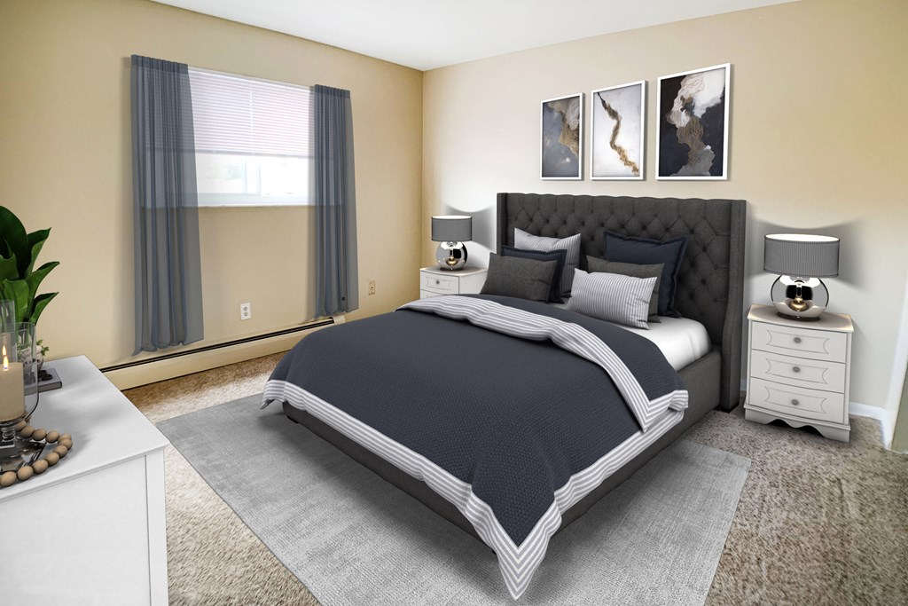 Bedroom with cozy bed at Sharondale Woods Apartments, Cincinnati