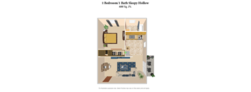 the floor plan of 1 bedroom  at Devou Village, Ft. Wright, Kentucky