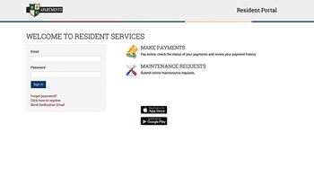 a screenshot of a website with a welcome to resident services button at Hunter Ridge Apartments, Cincinnati, 45244