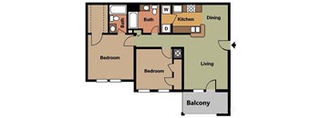 2 Bedroom Floorplan  at Baldwin Farms Apartments, Robertsdale, AL