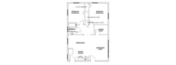 a floor plan of a two bedroom apartment with a closet and a living room with a dining at Ann Street Lofts, Mobile, 36604