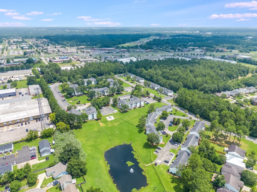 an aerial view of the campus with a lake in the foreground at Dothan Farms, Dothan, 36305