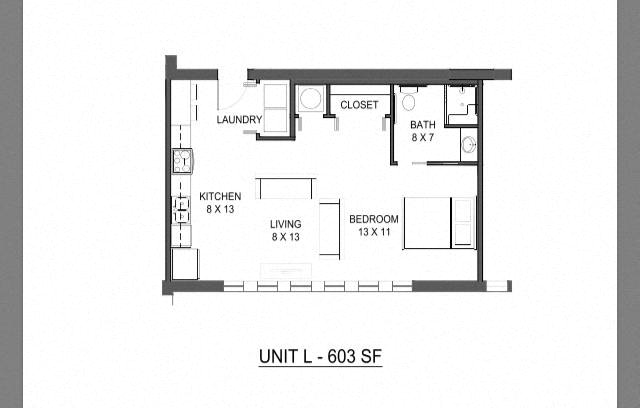1 bedroom 1 bathroom Floor plan at The Mobile Lofts, Alabama, 36604