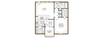 The Cottage 1 bedroom 1 bathroom floor plan at Dothan Farms Apartments, Dothan