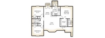 The Farmhouse 3 bedroom 2 bathroom floor plan at Dothan Farms Apartments, Dothan, AL