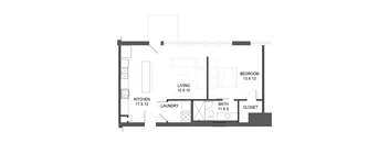 1 bedroom 1 bathroom Floor plan A at The Mobile Lofts, Mobile, AL