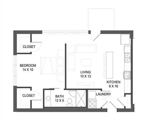 1 bedroom 1 bathroom Floor plan G at The Mobile Lofts, Mobile, Alabama