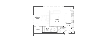 1 bedroom 1 bathroom Floor plan E at The Mobile Lofts, Mobile, AL