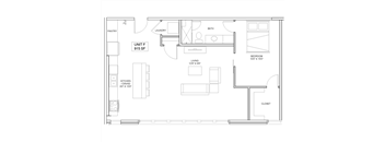 1 bedroom 1 bathroom Floor plan T at The Mobile Lofts, Alabama, 36604