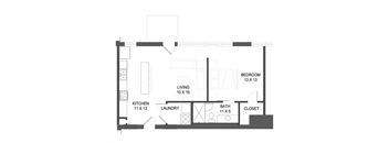 1 bedroom 1 bathroom Floor plan C at The Mobile Lofts, Mobile, AL, 36604