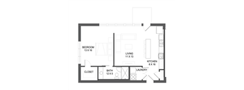 1 bedroom 1 bathroom Floor plan F at The Mobile Lofts, Alabama
