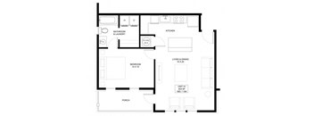 1 bedroom 1 bathroom Floor plan U at The Mobile Lofts, Mobile, AL, 36604