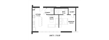 1 bedroom 1 bathroom Floor plan B at The Mobile Lofts, Mobile, 36604