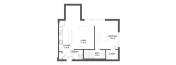 1 bedroom 1 bathroom Floor plan I at The Mobile Lofts, Mobile, AL, 36604