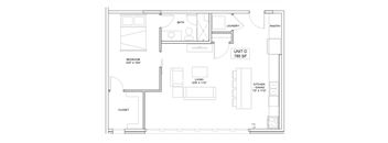 1 bedroom 1 bathroom Floor plan S at The Mobile Lofts, Mobile, AL