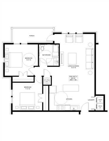 2 bedroom 1 bathroom Floor plan E at The Mobile Lofts, Mobile, Alabama