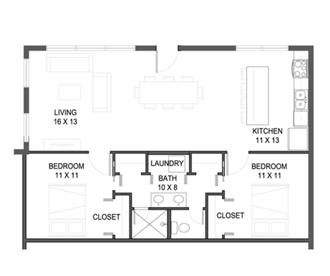 2 bedroom 1 bathroom Floor plan A at The Mobile Lofts, Alabama