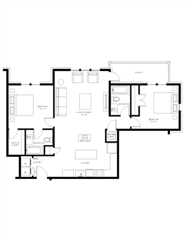 2 bedroom 2 bathroom Floor plan G at The Mobile Lofts, Mobile
