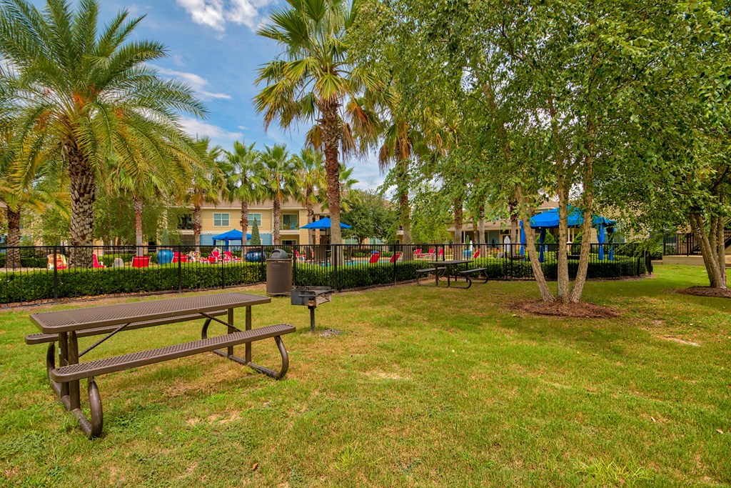 A Park With a Picnic Table at Villas at Bon Secour Apartments, Gulf Shores, AL