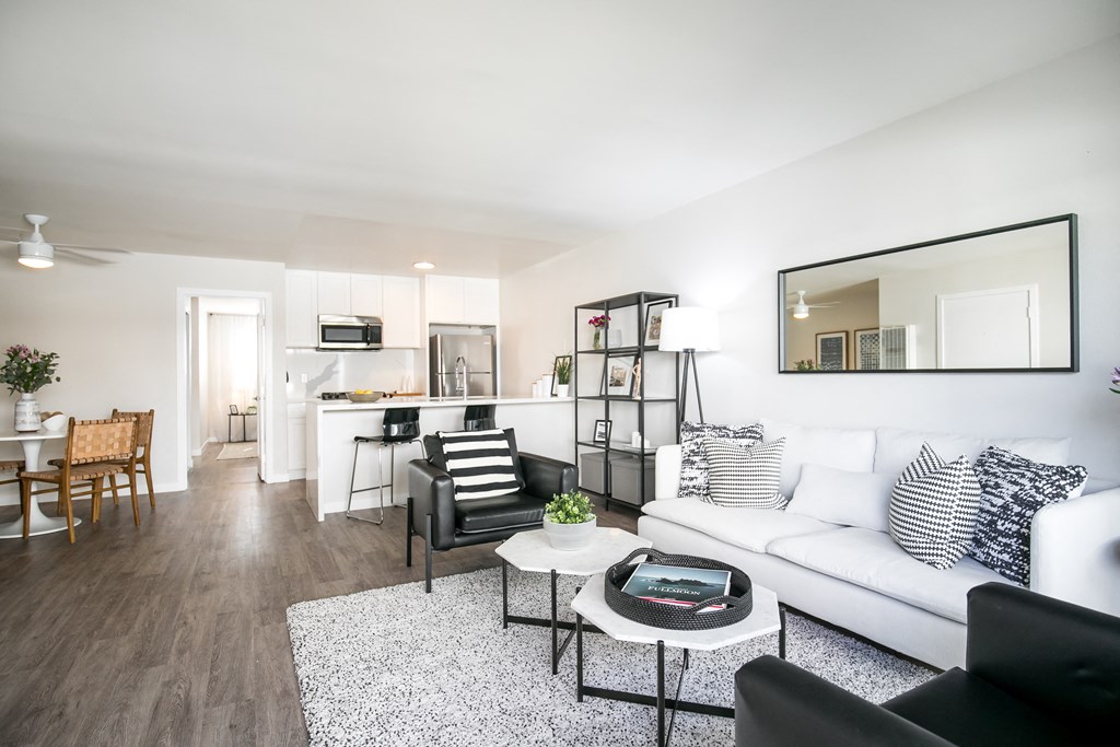 Park View on Yukon fully furnished living room and kitchen