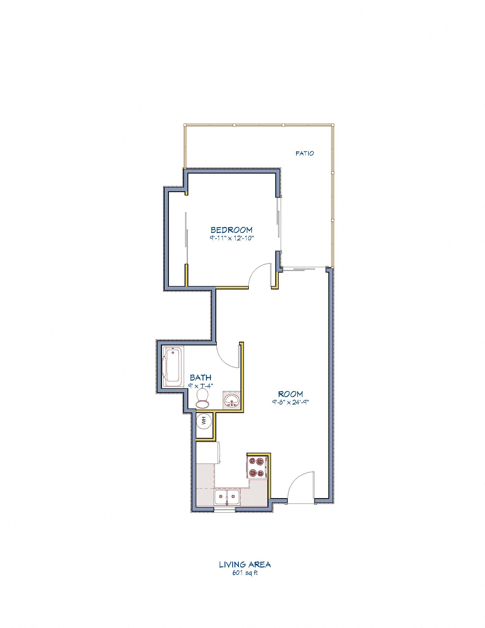 Monarch Terrace one bedroom one bathroom floor plan