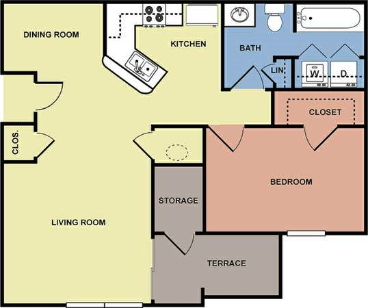 Greens of Merrill Creek 1 bedroom 1 bathroom floor plan