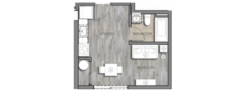 a plan of a bedroom with a bathroom and a living room