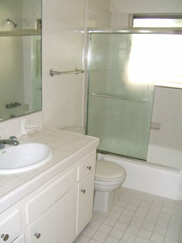 1301 Havenhurst bathroom vanity, toilet, and shower