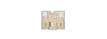 A floor plan of a house with a central hallway and rooms surrounding it.