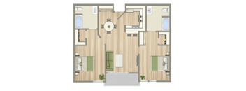 A floor plan of a house with a central hallway leading to all rooms.