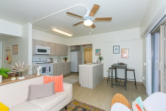 Kanekapolei Collection Living and Kitchen Area with decor