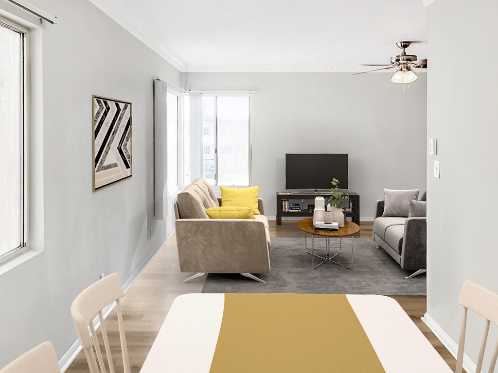 1803 North Harvard dining table and furnished living room